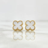 Topos Trébol VCyA Punteado 1.25gr / 1cm / Resina Blanca  Oro Amarillo 18K *