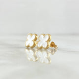 Topos Trébol VCyA 1.35gr / 9mm Resina Blanca Broche Mariposa Oro Amarillo 18K