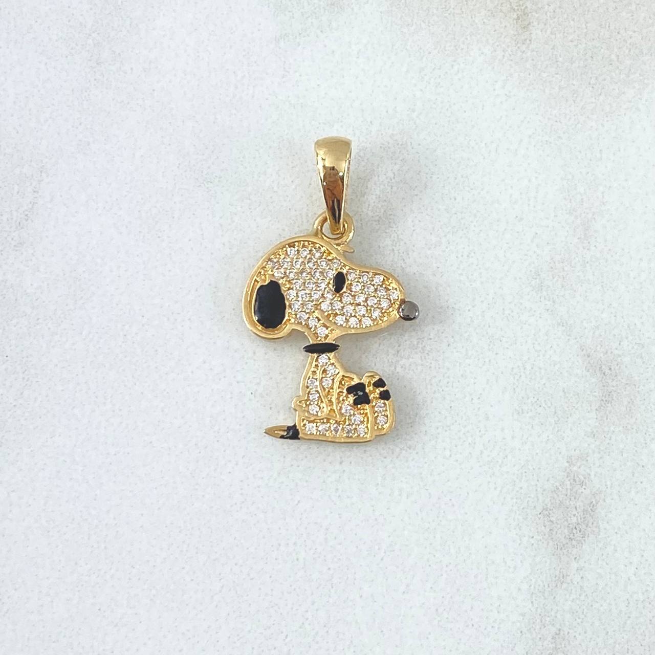 Dije Perro Animado  1.85gr / 2.4cm /  Circones Blancos Oro Amarillo 18K