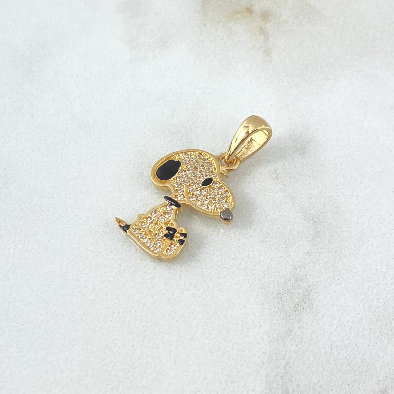 Dije Perro Animado  1.85gr / 2.4cm /  Circones Blancos Oro Amarillo 18K