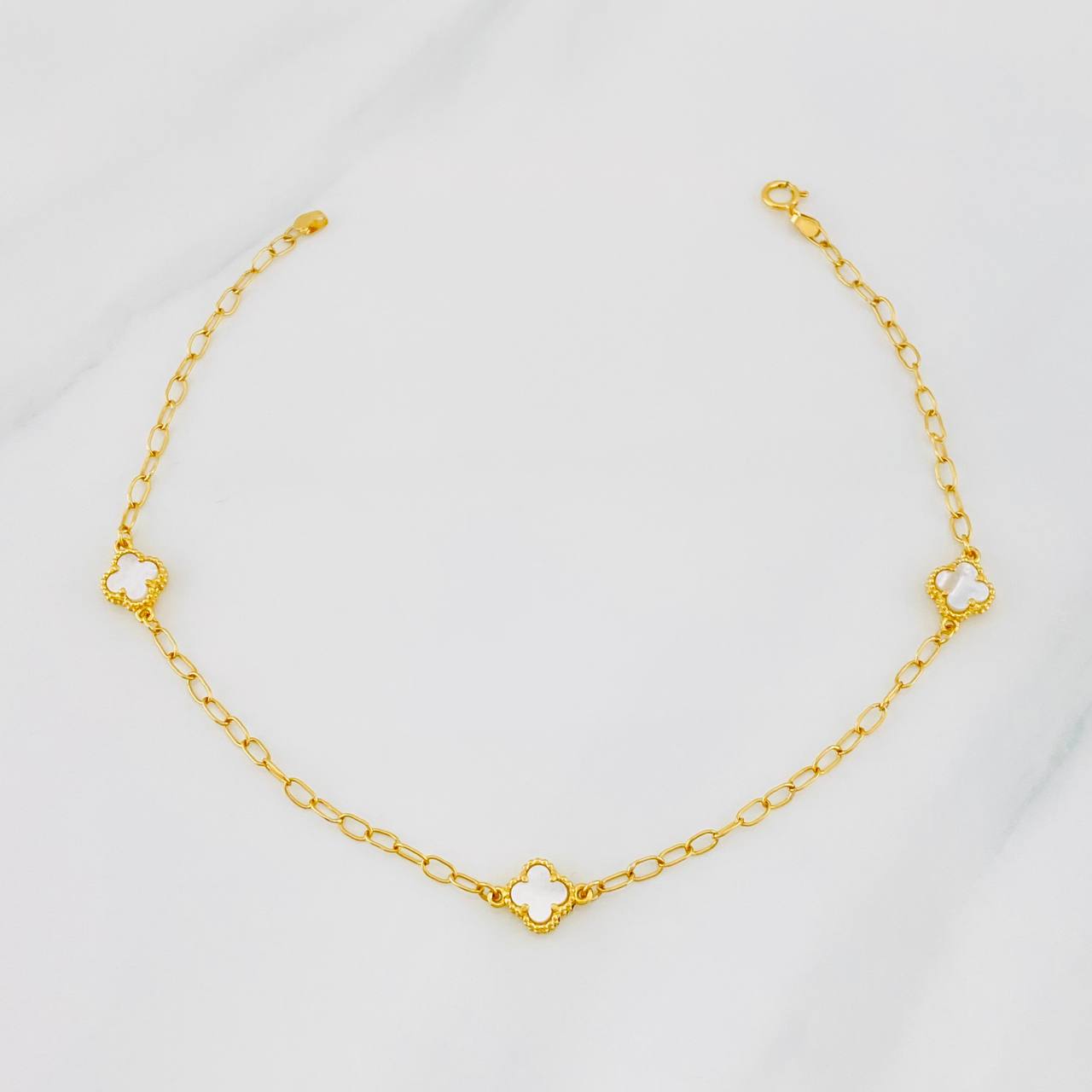 Tobillera Cajón Trebol 3.45g / 24.5cm / 2.3mm Oro Amarillo 18K