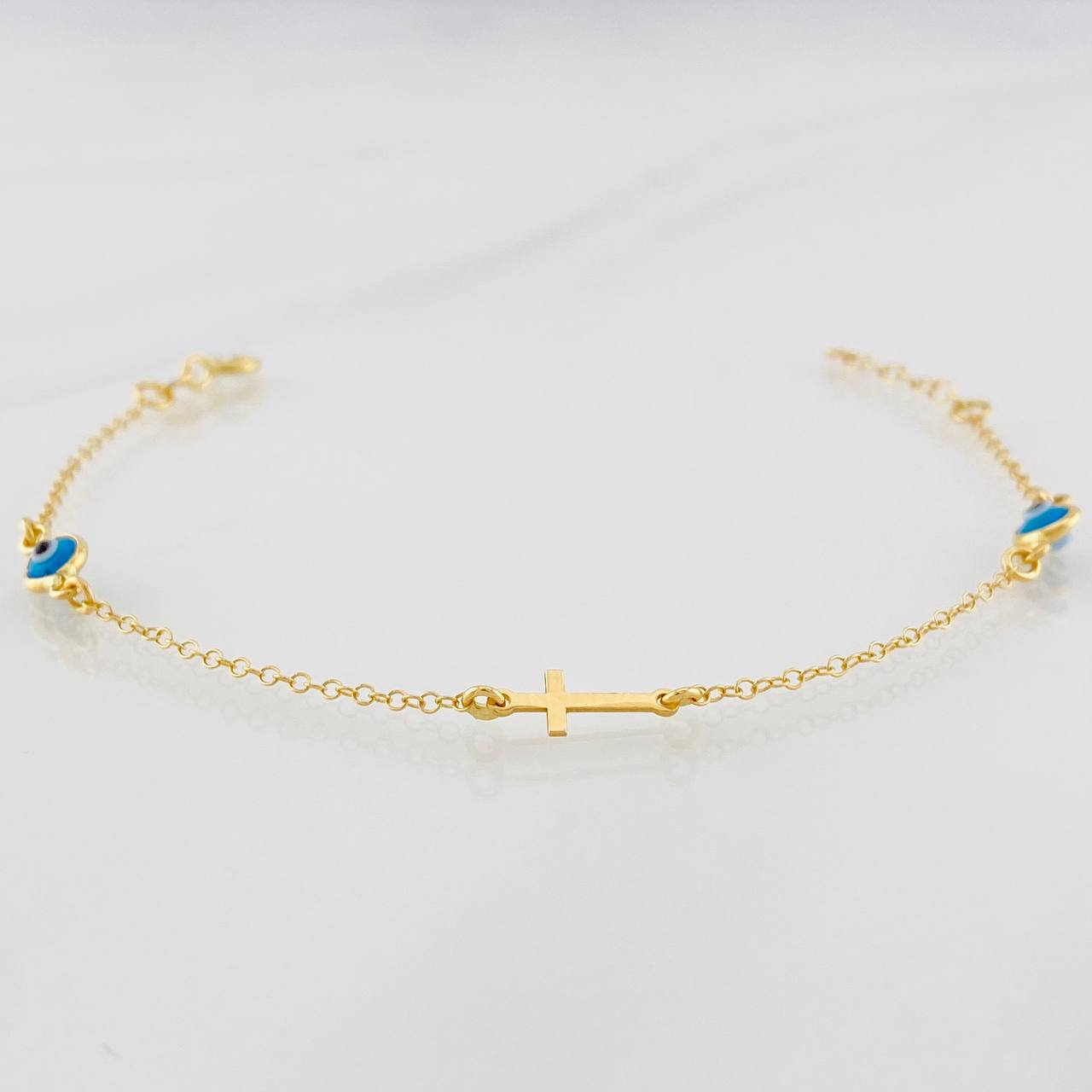 Pulso Modulable Aro Seguido Cruz 1.4g / 15.5cm - 17cm / 1.3mm Oro Amarillo 18K