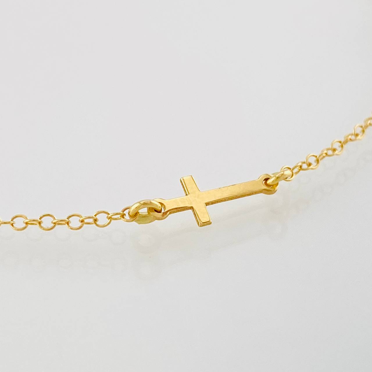 Pulso Modulable Aro Seguido Cruz 1.4g / 15.5cm - 17cm / 1.3mm Oro Amarillo 18K