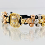 Pulsera Tejida Negra Medalla Cristo Tres Oros 18K