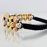 Pulsera Tejida Negra Medalla Cristo Tres Oros 18K
