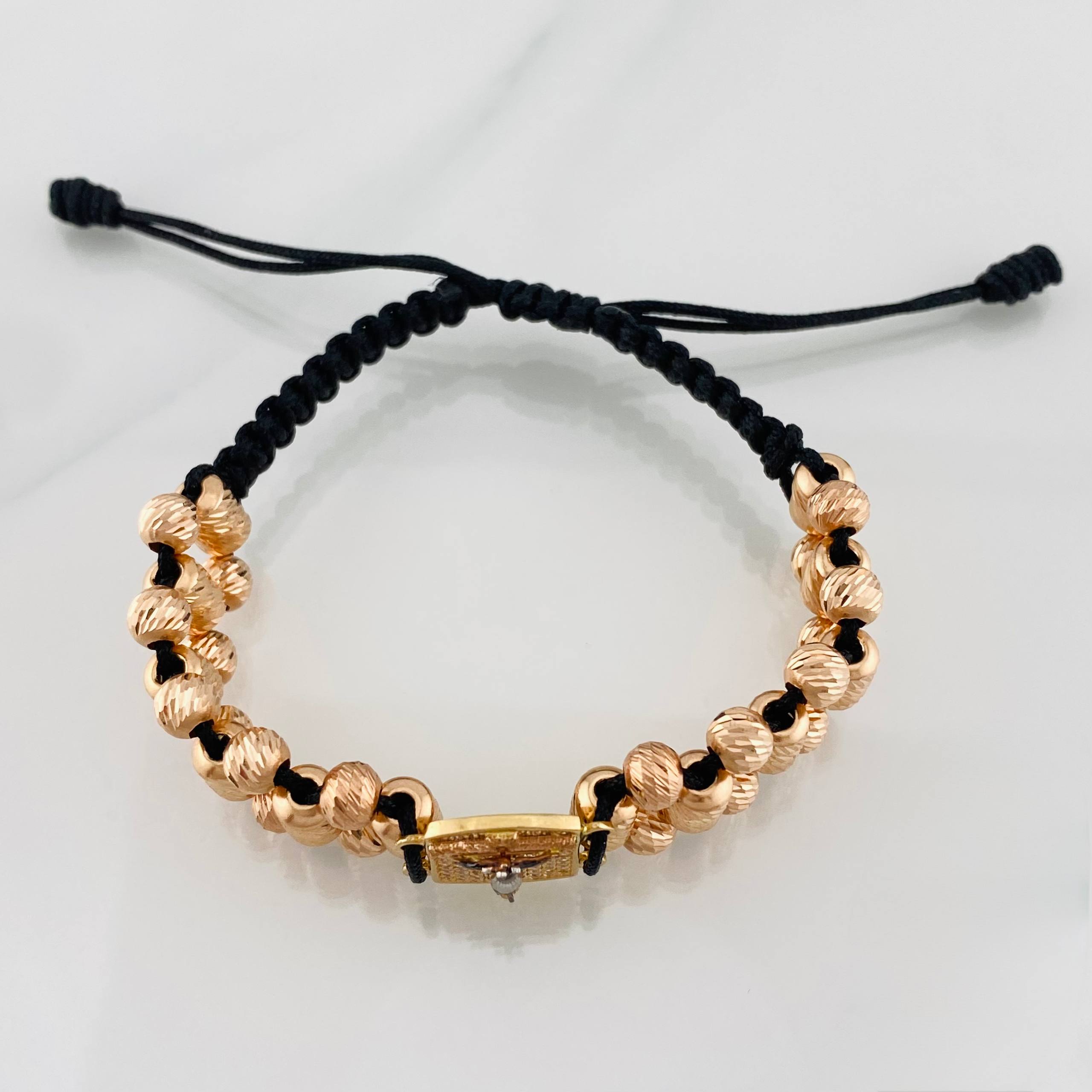 Pulsera Tejida Negra Cruz Cristo Milagroso de Buga Tres Oros 18K
