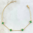Pulso Aro Seguido Flor 2.7gr / 19cm-20cm / 1.4mm Circones Verdes 4 Und Oro Amarillo 18K