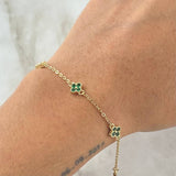Pulso Aro Seguido Flor 2.55gr / 18cm / 1.5mm Borde Texturizado Circones Verdes Oro Amarillo 18K ©