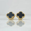 Topos Trebol VCyA 3.3gr / 1.2cm / Onix Negro Punteado Broche Mariposa Oro Amarillo Nac.Esp. 18K ©