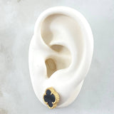 Topos Trebol VCyA 3.3gr / 1.2cm / Onix Negro Punteado Broche Mariposa Oro Amarillo Nac.Esp. 18K ©
