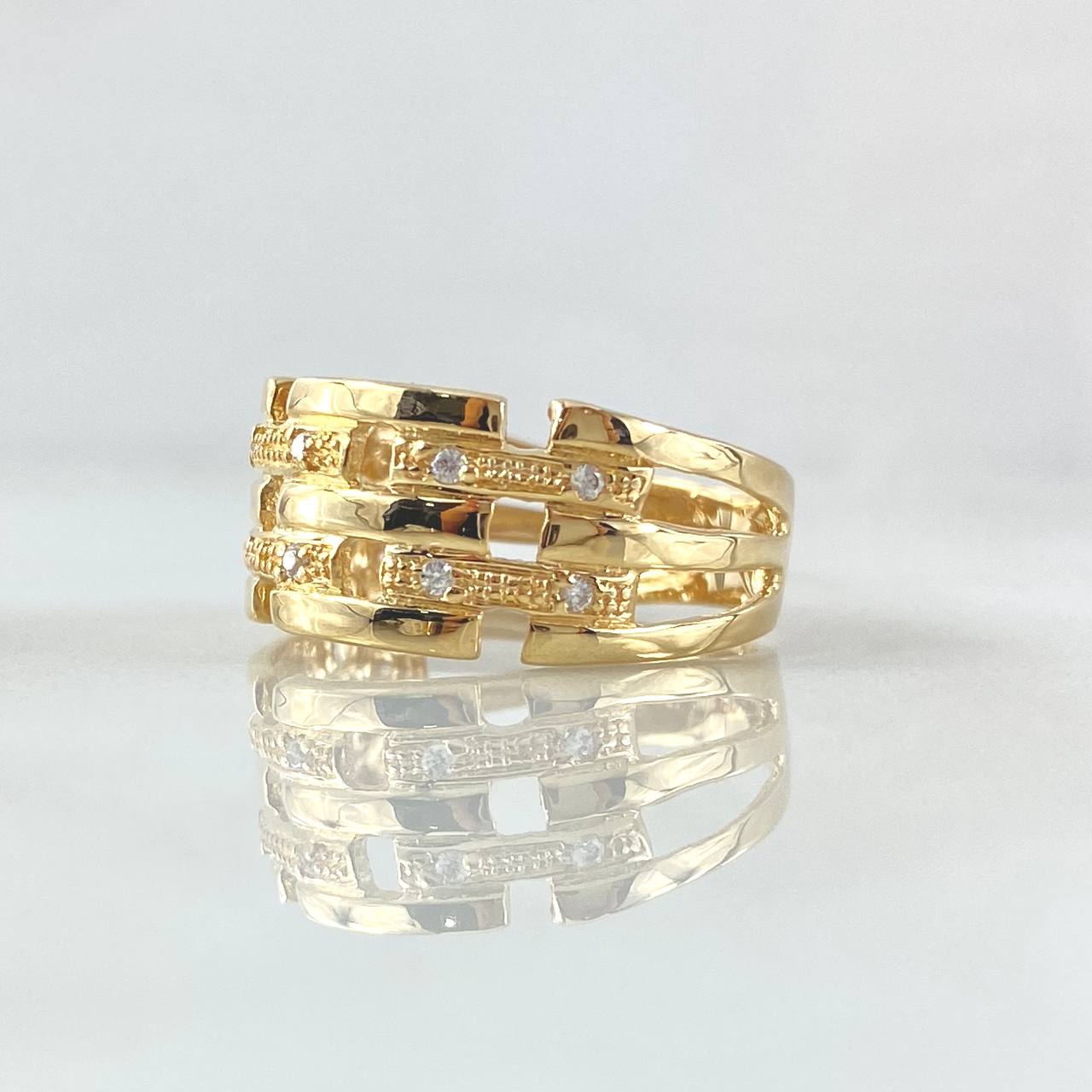 Anillo Segmentado 3.65gr / T7 / Circones Blancos Oro Amarillo 18K