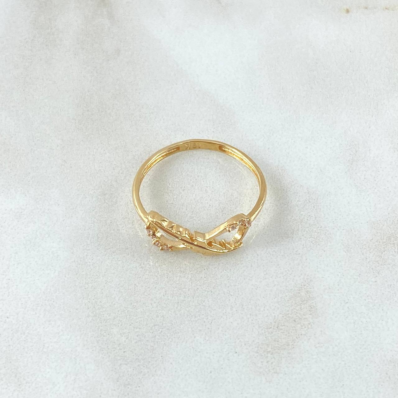 Anillo Infinito Hoja Cruzada 1.35gr / T6 / Circones Blancos Oro Amarillo 18K