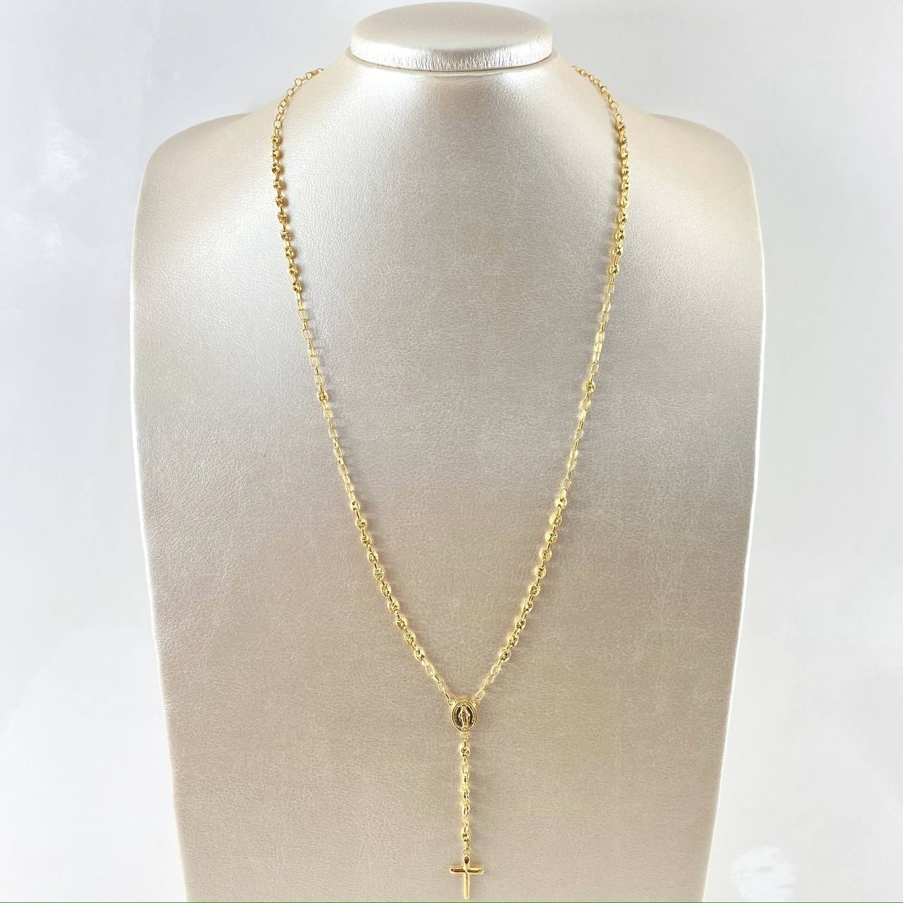 Rosario GC Virgen Milagrosa 7.55gr / 60cm / 3.4mm Diamantada Cruz Puntas Planas Oro Amarillo 18K