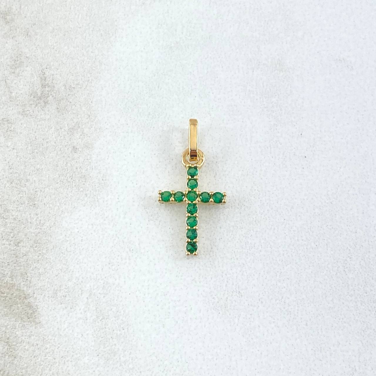 Dije Cruz Basteada 0.6gr / 2cm / Circones Verdes Oro Amarillo 18K ©