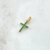 Dije Cruz Basteada 0.6gr / 2cm / Circones Verdes Oro Amarillo 18K ©