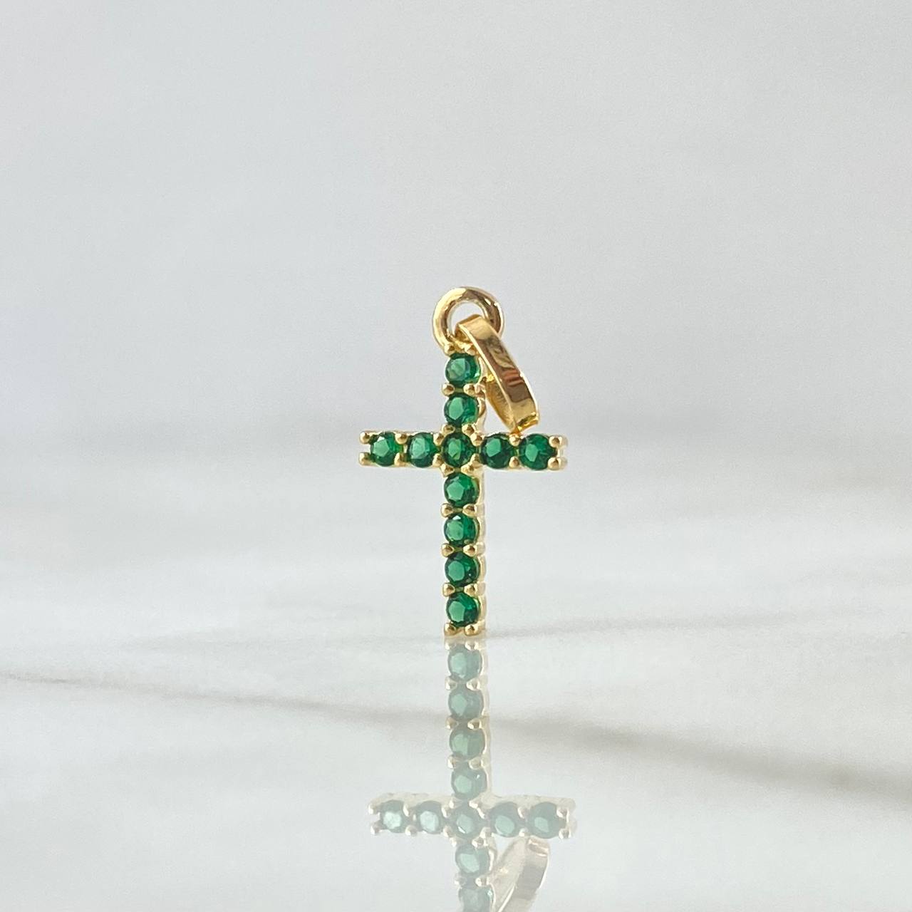 Dije Cruz Basteada 0.6gr / 2cm / Circones Verdes Oro Amarillo 18K ©