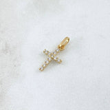 Dije Cruz Basteada 0.45gr / 2.4cm / Circones Blancos Oro Amarillo 18K ©