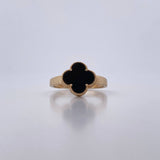 Anillo Trebol 4.1gr / T7 1/2 / Onix Negro Oro Amarillo 18K $