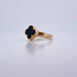 Anillo Trebol 4.1gr / T7 1/2 / Onix Negro Oro Amarillo 18K $