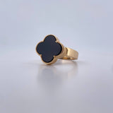 Anillo Trebol 2.85gr / T8 1/4 / Onix Negro  Oro Amarillo 18K $