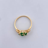 Anillo Flor 2.3gr / T7 / Circones Blancos Verdes Oro Amarillo 18K $