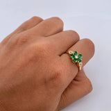Anillo Flor 2.3gr / T7 / Circones Blancos Verdes Oro Amarillo 18K $