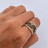 Anillo Media Flor 5.7gr / T8 / Circones Blancos Verdes Oro Amarillo 18K $