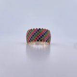 Anillo Tupido 4.95gr / T7 / Circones De Colores Oro Amarillo 18K $