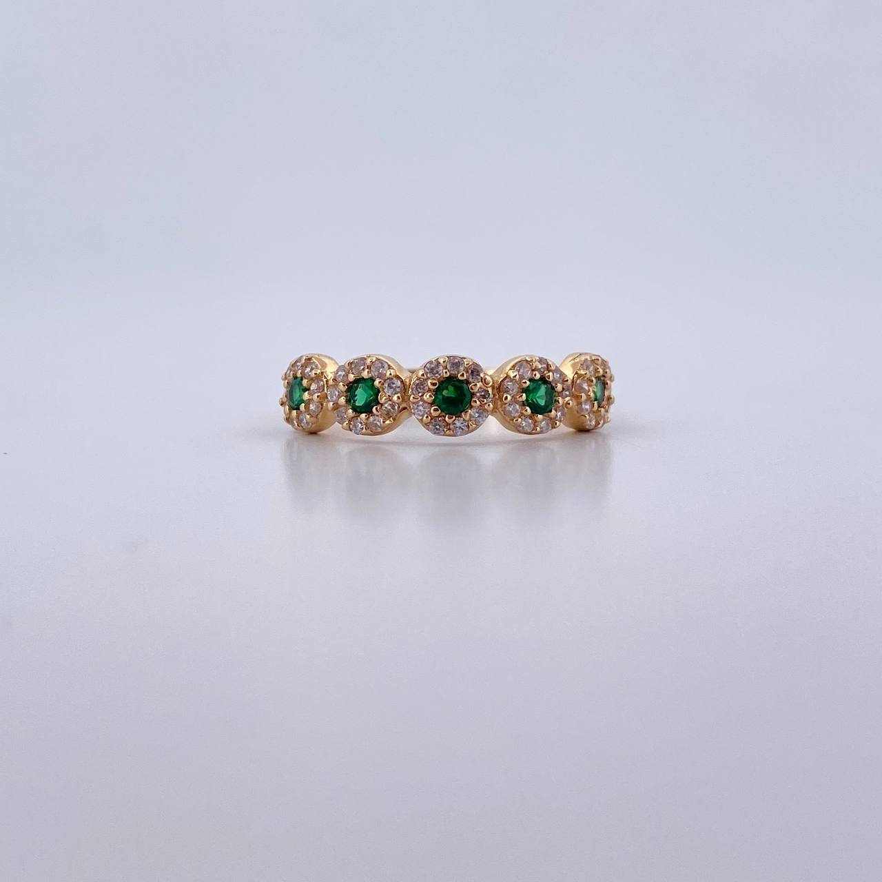 Anillo Tupido 2.1gr / T7 1/4 / Circones Blancos Verdes Oro Amarillo 18K $