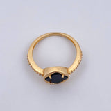 Anillo Trebol Churumbela 2.45gr / T6 3/4 / Onix Negro Circones Blancos Oro Amarillo 18K $