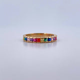 Anillo Argolla Cuadros 2.45gr / T7 1/2 / Circones De Colores Oro Amarillo 18K $