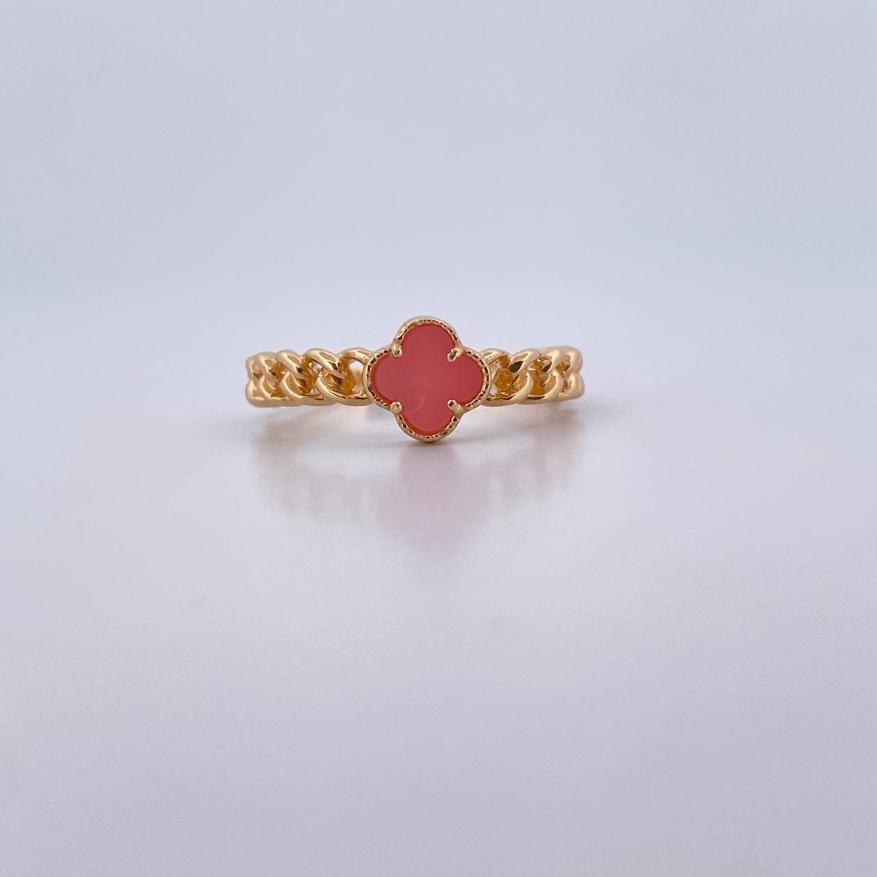 Anillo Trebol Cubano 3gr / T7 / Piedra Rosada Oro Amarillo 18K $