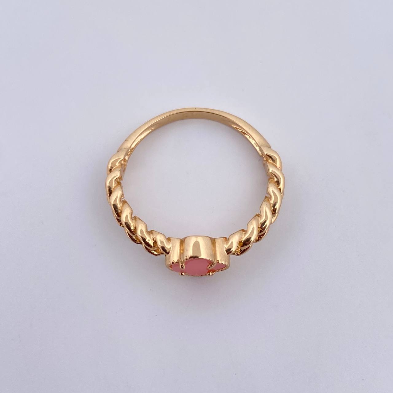 Anillo Trebol Cubano 3gr / T7 / Piedra Rosada Oro Amarillo 18K $