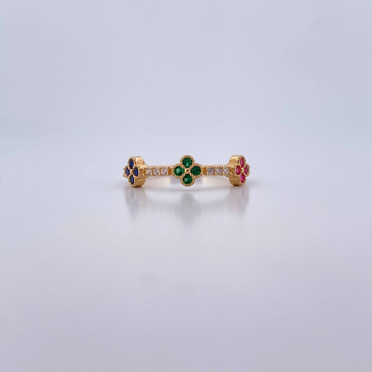 Anillo Trio Trebol 1.95gr / T6 3/4 / Circones De Colores Oro Amarillo 18K $