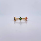 Anillo Trio Trebol 1.95gr / T6 3/4 / Circones De Colores Oro Amarillo 18K $