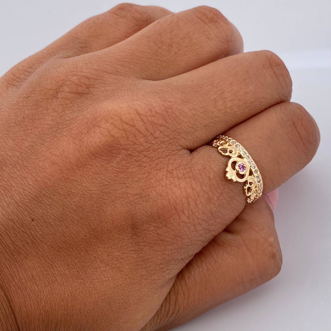 Anillo Corona  2.1gr / T5 3/4 / Circones Blancos Rosado Oro Amarillo 18K $