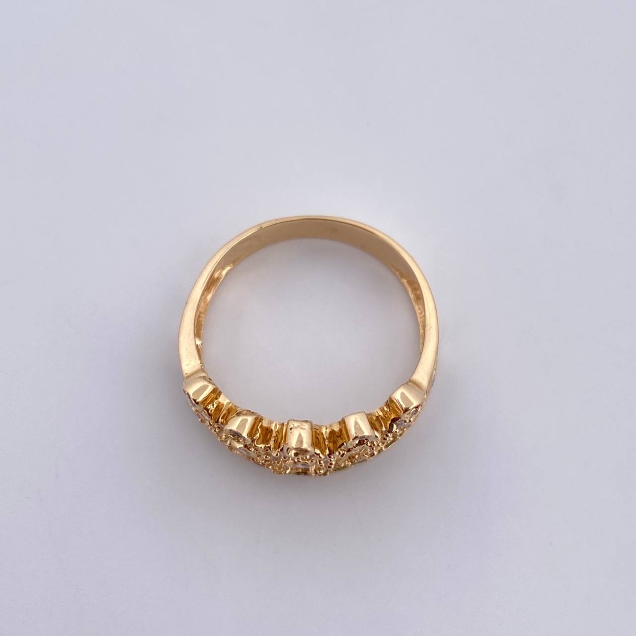 Anillo Corona 3.9gr / T7 1/2 / Circones Blancos Verdes Oro Amarillo 18K $