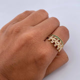 Anillo Corona 3.9gr / T7 1/2 / Circones Blancos Verdes Oro Amarillo 18K $
