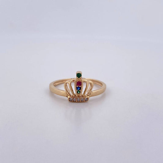 Anillo Corona Real 1.85gr / T6 / Circones De Colores Oro Amarillo 18K $