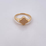 Anillo Trebol 2.3gr / T6 1/4 / Circones Blancos Oro Amarillo 18K $