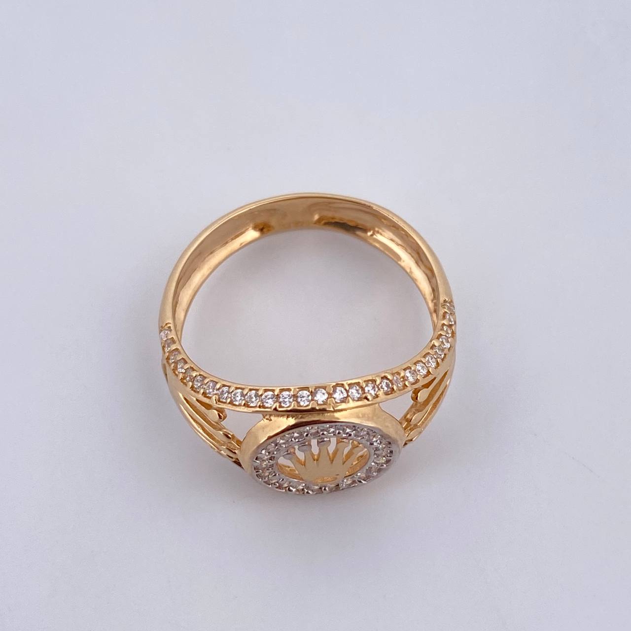 Anillo Corona RX 3.5gr / T8 1/4 / Circones Blancos  Dos Oros Amarillo Blanco 18K $