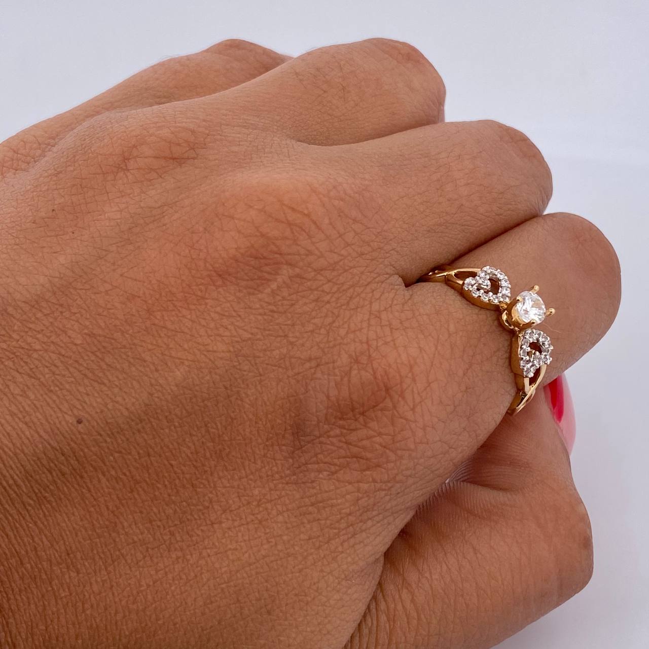 Anillo Solitario Corazon Infinito 2.35gr / T6 1/2 / Circones Blancos Dos Oros Amarillo Blanco 18K $