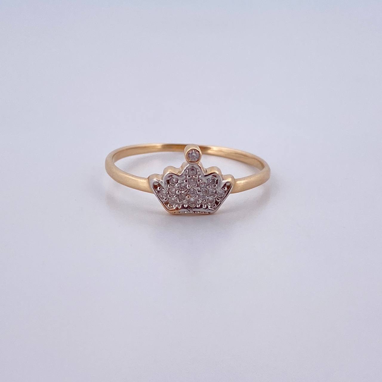 Anillo Corona 1.45gr / T7 1/2 / Circones Blancos Dos Oros Amarillo Blanco 18K $