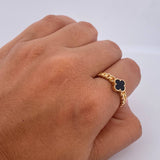 Anillo Trebol Cubano 2.9gr / T7 / Onix Negro Oro Amarillo 18K $