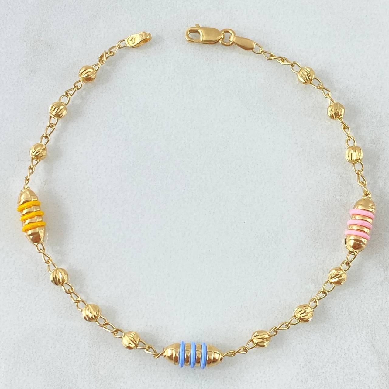 Pulso Rustica Barril Rayado 2.85gr / 18cm / 3mm Diamantadas Cauchos De Colores Oro Amarillo 18K *