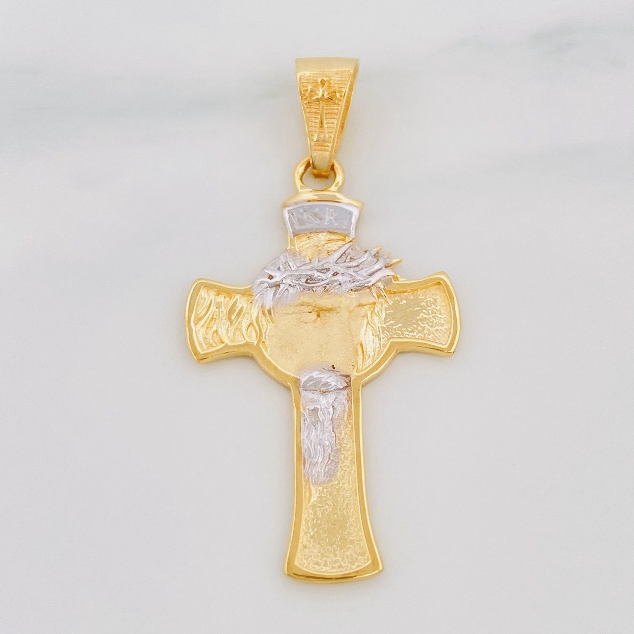 Dije Cruz Rostro Cristo 4.7g / 4cm Dos Oros Amarillo Blanco 18K