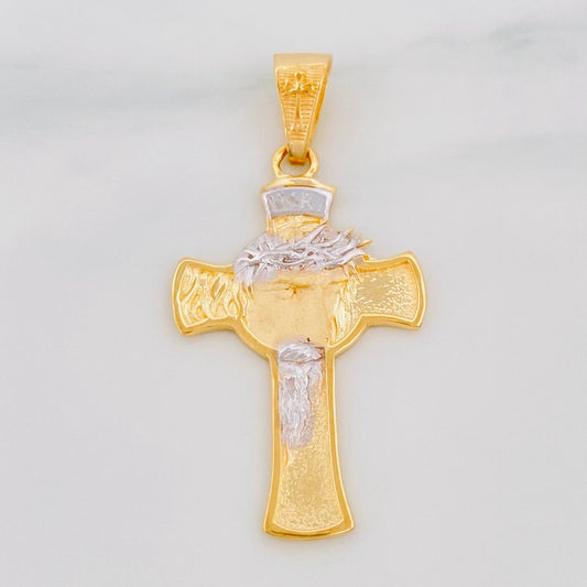 Dije Cruz Rostro Cristo 4.7g / 4cm Dos Oros Amarillo Blanco 18K