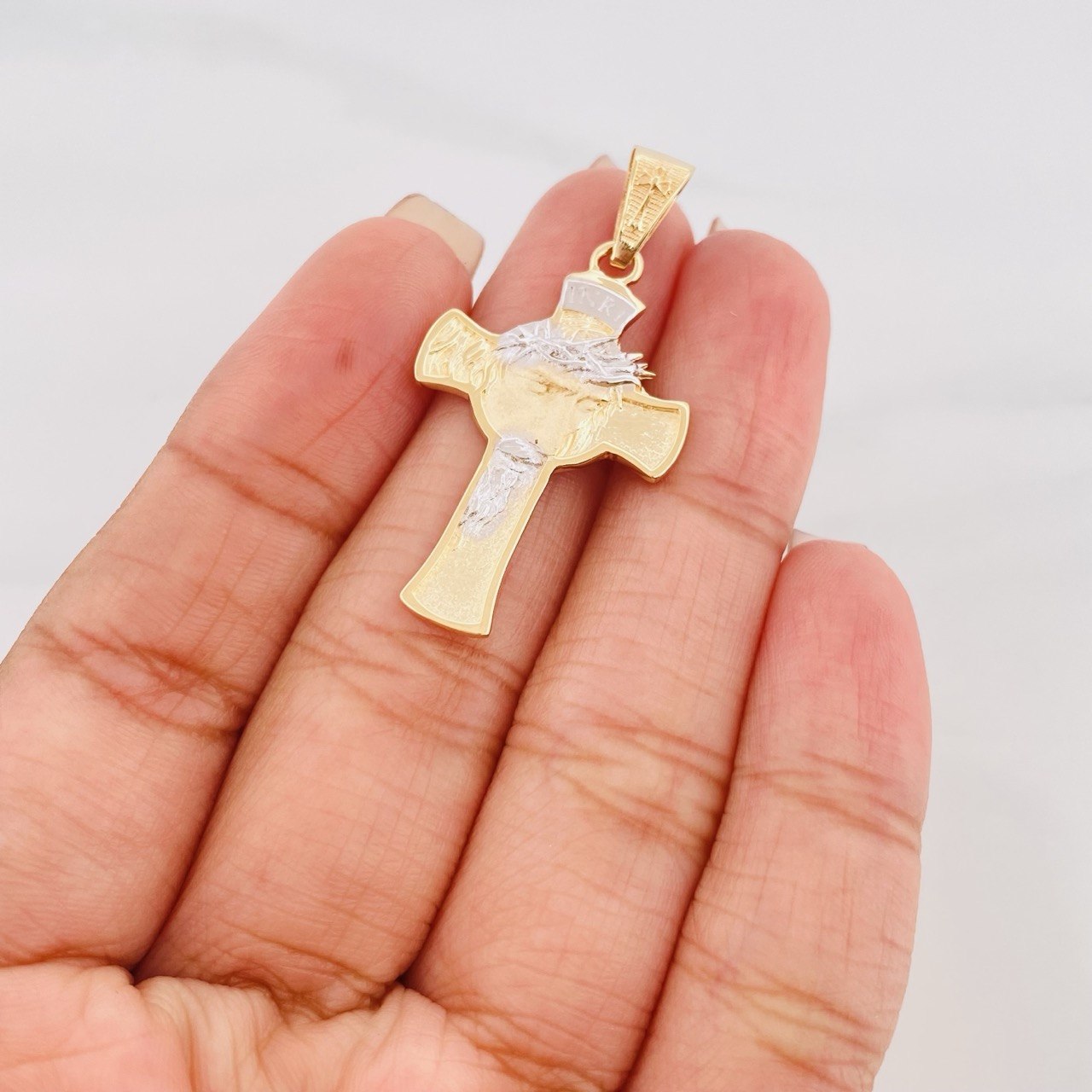Dije Cruz Rostro Cristo 4.7g / 4cm Dos Oros Amarillo Blanco 18K