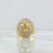 Anillo Leon Basteado 12.6gr / T9 / Circones Blancos -Verdes Dos Oros Amarillo Blanco 18K *
