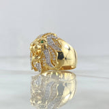 Anillo Leon Basteado 12.6gr / T9 / Circones Blancos -Verdes Dos Oros Amarillo Blanco 18K *